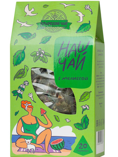 Чай Крымский чай зеленый Наш чай с мелиссой, 20 пирамидок 50г