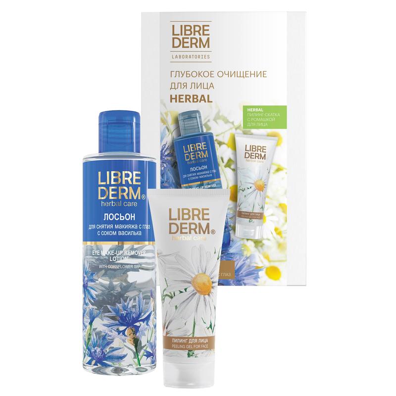 

Набор Librederm Herbal: лосьон Librederm с васильком для снятия макияжа с глаз 200 мл, пилинг-скатка Librederm с ромашкой для лица 75 мл