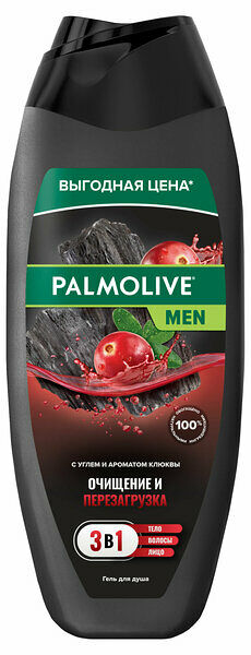 Гель для душа Palmolive Men уголь и клюква 3в1