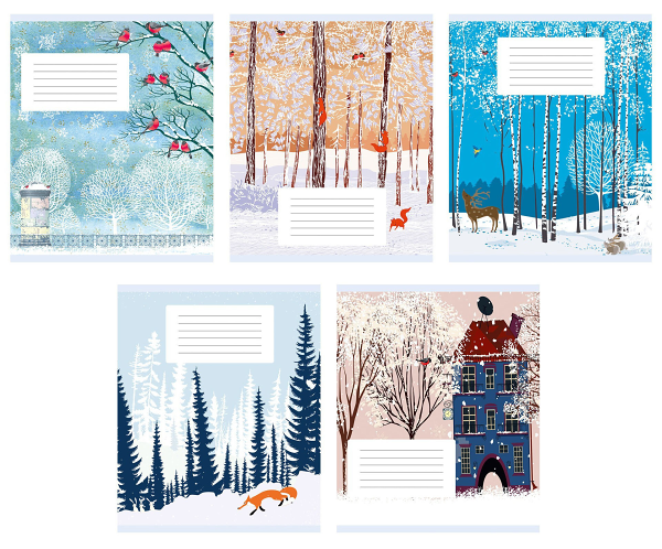 Тетрадь Listoff Зимний пейзаж А5 клетка, 24 л цвет в ассортименте,1 шт