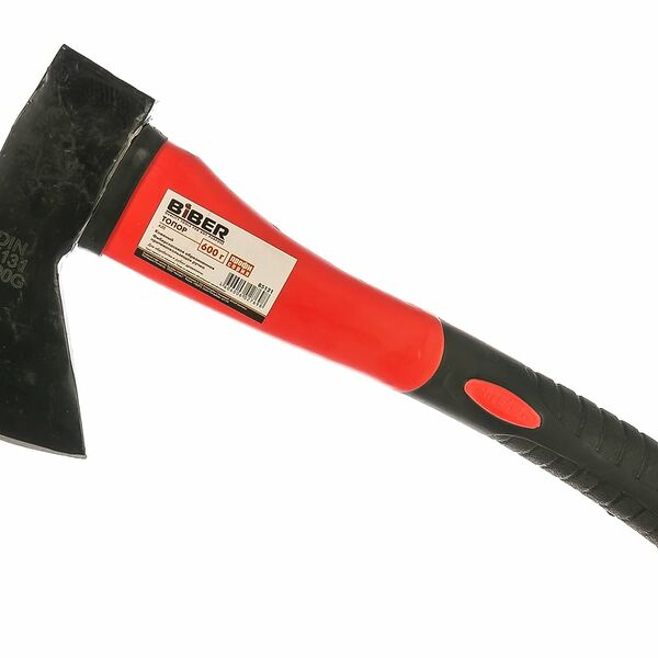 Топор кованый BIBER Профи, фиберглассовая обрезиненная ручка, 16x39x1.99 см