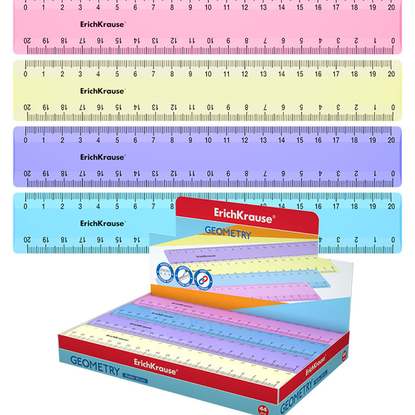 Линейка ErichKrause Pastel пластиковая, 20 см в ассортименте, 1 шт