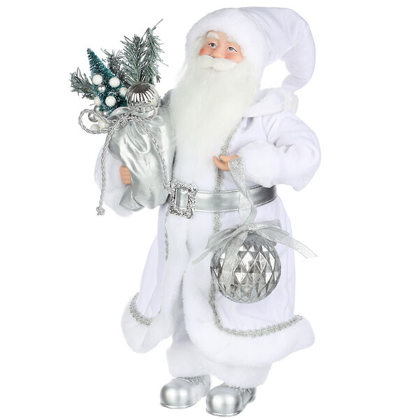 Сноу бум сувенир-фигура интерьерная дед мороз, 45 см, полиэстер, серебряная шубка
