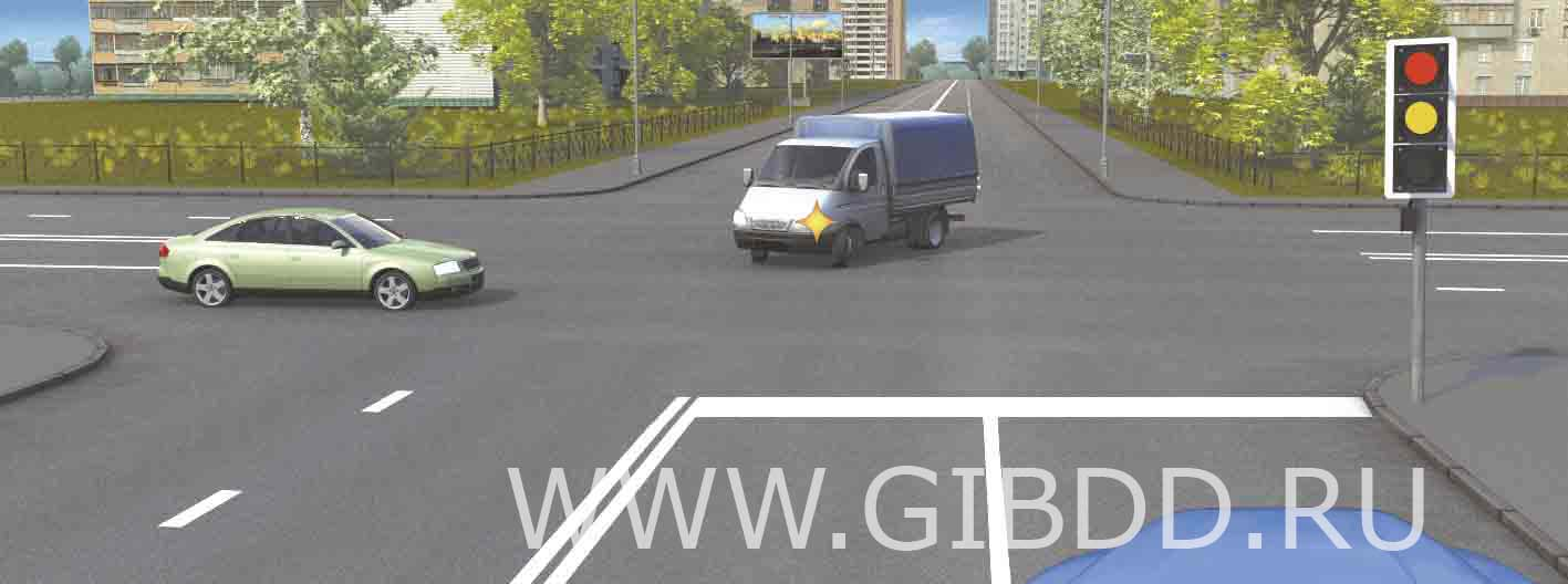 При включении зеленого сигнала светофора Вы должны уступить дорогу ...