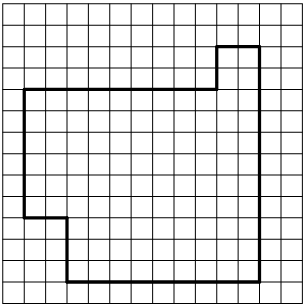 План дачного участка разбит на клетки. Каждая клетка обозначает квадрат ... м ... ... м. Найдите длину забора, ограждающего этот участок.