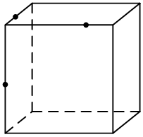 Плоскость, проходящая через три точки ..., ... и ..., разбивает куб на два многогранника.