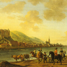 View of Heidelberg with the castle, seen from the opposite bank of the Neckar river