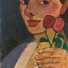 Self-Portrait with Two Flowers in Her Raised Left Hand