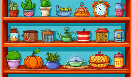 Соедини предметы на полке