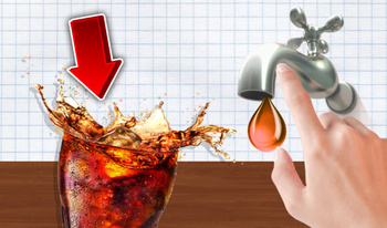 Pour cola into a glass