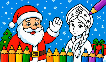 Раскраска Дед Мороз и Снегурочка 2025