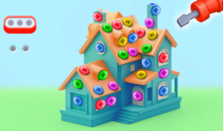 Puzzle! Wooden blocks, nuts and bolts!