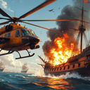 Морской бой. К-50 против пиратов.