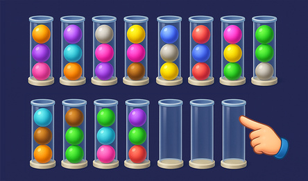 Шарики в колбах: мастер сортировки