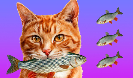 Кот ест Рыбку 3D