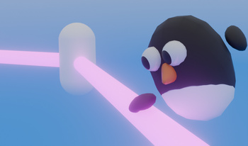 Пингвин прыгает через лазеры