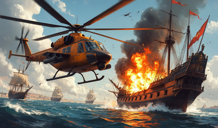 Морской бой. К-50 против пиратов.