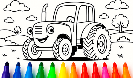 Blue Tractor: Coloring book for kids