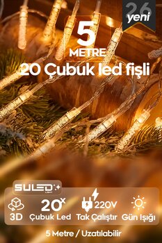 SULED 5 Metre Çubuk Led 20 Led Işık 220V Uzatılabilir Gün Işığı Dekoratif Süsleme Işığı