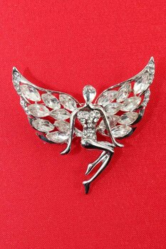 Gümüş Renk Melek Broş. Elmas Taşlı Broş. Yaka Iğnesi Broş. Kadın Broş. Gümüş Broş
