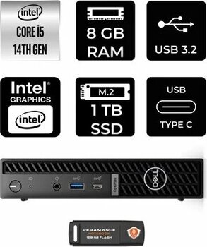 Dell Optiplex 7020Mff İ5-14500T 8Gb 1Tb Ssd W11h Mini Masaüstü Bilgisayar & Per4 Usb Bellek