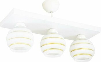 Lambadar Üçlü Özel Şeritli Cam Model Modern Plafonyer Avize - Beyaz - Gold - 3