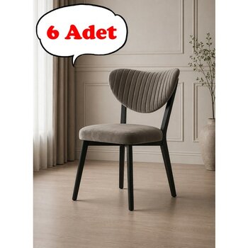 Teknor 6 Adet Elma Sandalye Modern Kadife Kapitone Sırtlı Mutfak Yemek Odası Balkon Kafe Sandalyesi 85 cm - Kahverengi