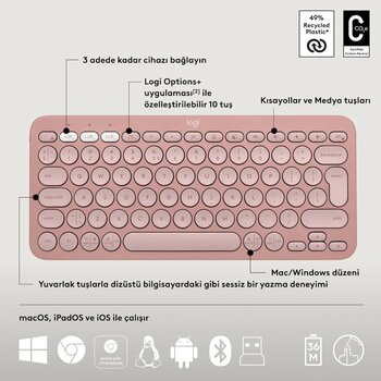 Logitech Pebble 2 Combo 920-012247 Klavye Mouse Seti Pembe