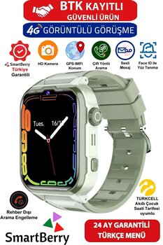 Smartberry Görüntülü Görüşme Gps Wıfı Net Konum Gizli Dinleme Akıllı Çocuk Takip Saati Sim Kartlı- Yeşil