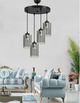 Etsylight Dora Black Füme Glass Lüx 4 Salon Avize, Antre Avize, Cam Avize - 4'lü