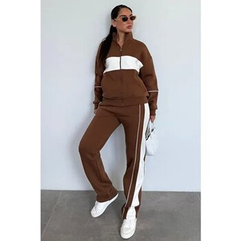 Siyah Dik Yaka Fermuarlı Şeritli Eşofman Takımı Mg2216