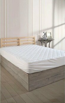 Lila Moon Çift Kişilik Fitted Full Kenar Sıvı Geçirmez % 100 Pamuklu Yatak Koruyucu Alez - 200 x 200 cm - Beyaz