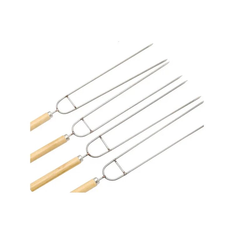 Mufunye Barbekü Çift Paslanmaz Çelik Ahşap 37 cm Kebap Şiş
