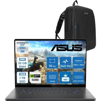 Asus Rog Zephyrus G16 GU605CW Intel Core Ultra 9 285H AI 32GB 1tb SSD RTX5080-16GB 120W Freedos 16" OLED 2.5k 240Hz 0.2Ms 550 Nits WQXGA (2560 x 16