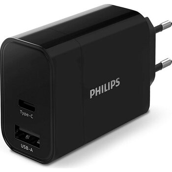Philips Type-C / Usb-A 30W Pd 3.0 Hızlı Şarj Cihazı Şarj Adaptörü - Siyah