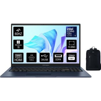 Asus Vivobook 15 X1504VA-NJ3665 Intel Core 5 120U 24GB 1tb SSD Windows 11 Pro 15.6" Taşınabilir Bilgisayar Boz Çanta - 1 TB - 24 GB