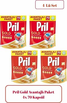 Pril Gold 280 Yıkama Bulaşık Makinesi Deterjanı Tableti (4 x 70'li Paket)
