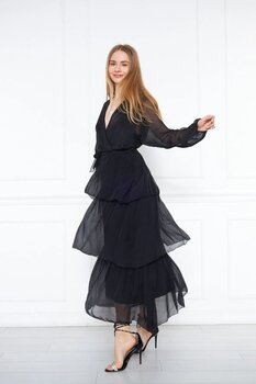 Silk Parade Ipek Tasarım Kruvaze Yaka Uzun Elbise Standart Beden