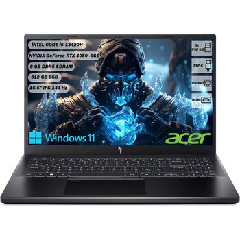 Acer Nitro V15 İ5-13420H 8 GB 512 GB SSD RTX4050-6 GB 15.6" FHD IPS 144 Hz Windows 11 Home Taşınabilir Bilgisayar NH.QNBEY.006