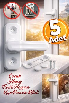 Badem10 Bebek Çocuk Pimapen Pvc Kapı Pencere Emniyet Koruma Kilidi Mandalı Cam Kilidi Beyaz (5 ADET)