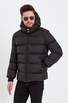 ÖNDER MODA Erkek Siyah Su Ve Rüzgar Geçirmez Kapüşonlu Kışlık Şişme Mont & Kaban & Parka - 137 XS Beden