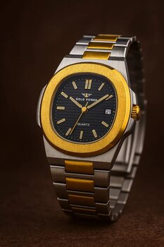 Gold Power Model Lüks Çelik Takvimli Erkek Kol Saati