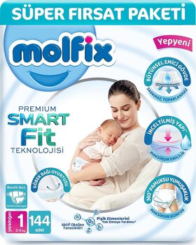Molfix Premium Smart Fit 1 Numara Yenidoğan 72'li 2 Adet Bebek Bezi
