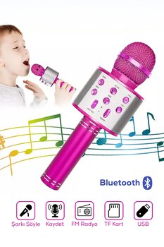 Arfseb Ses Değiştirme Efektli Bluetooth Karaoke Mikrofon - Pembe