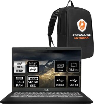 Msı Modern 14 C12Mo İ7 1255U 16Gb 512Gb Ssd 14" Fhd Ips Fdos Taşınabilir Bilgisayar & Per4 Çanta