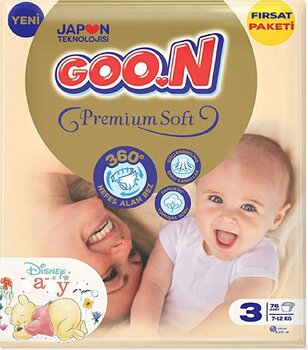 Goon Premium Soft 3 Numara Süper Yumuşak Bant Bebek Bezi Fırsat Paketi 76 Adet