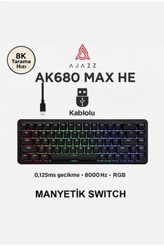 Ajazz Ak680 Max Rapid Trigger Manyetik Switch Kablolu Klavye 8.000Hz Rgb 0.125 Ms Ultra Düşük Gecikme