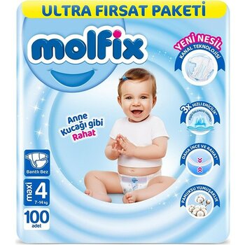 Molfix Bebek Bezi 4 Beden Maxi Ultra Fırsat Paketi 7- 14 kg 100 (5 Adet)
