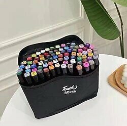 Bak Gel Al Touch Marker 80'li Çift Taraflı Siyah Kumaş Çantalı Keçeli Boya Kalem Seti - 80 adet