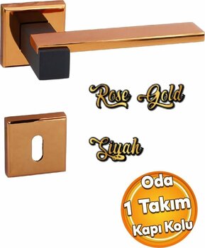 Badem10 Lüx Rose Mat Siyah Oda Kapı Kolu Rozetli Sürgülü ve Çelik Kapı Sağa Sola Uygun İç Kapı Kol Kulbu